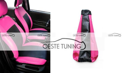 Fundas Cubre Asientos Auto Cuero + Cofia Rosa